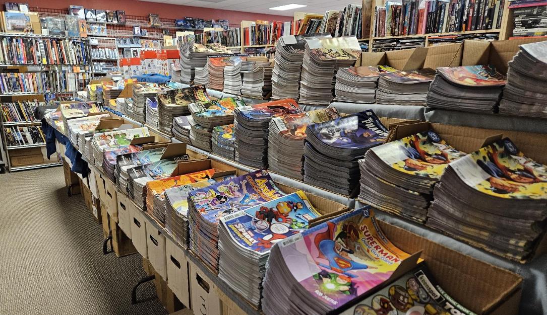 New weekly comic book releases displayed on shelves in Fargo store